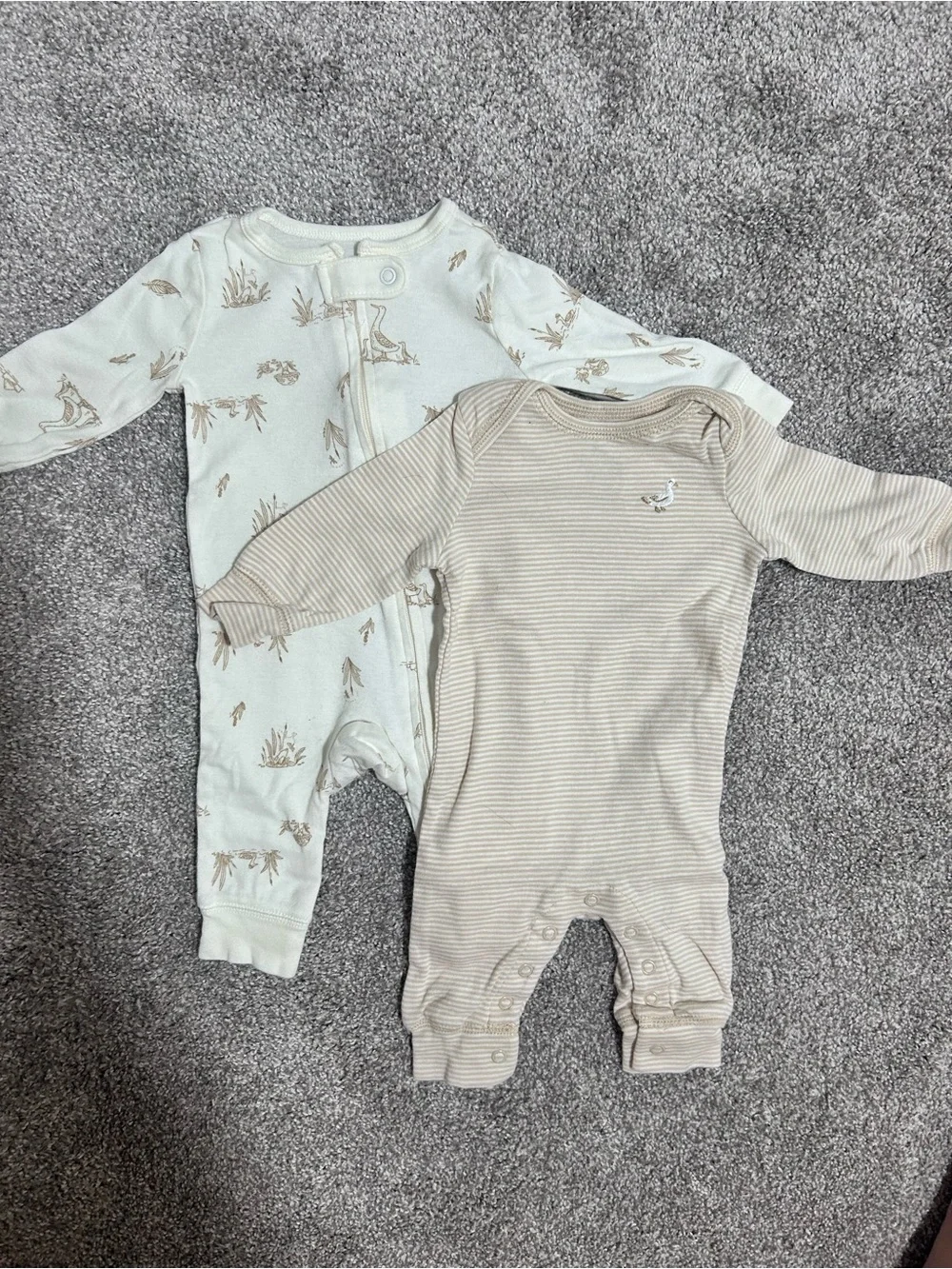 Carter's Neutral Beige & Cream Long-Sleeve Footie Set